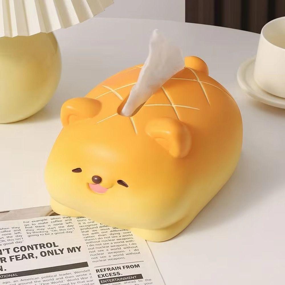 Decorative Resin Paper Box Collectible Dog Model Toy Pineapple Bun Dog Tissue Box  Birthday Gift