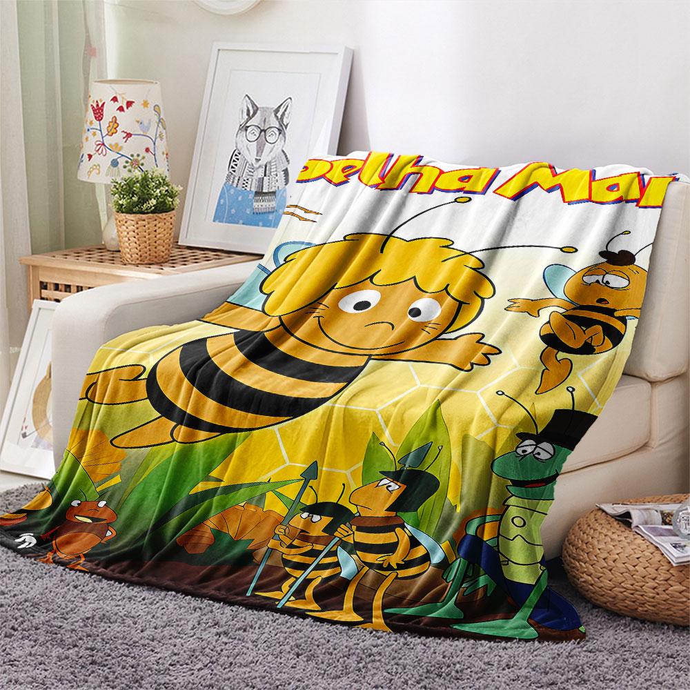 1PC La Abeja Maya Patterned Flannel Blanket Suitable For All Seasons for Home Decor Warmth and Comfort Gifts Holiday Present