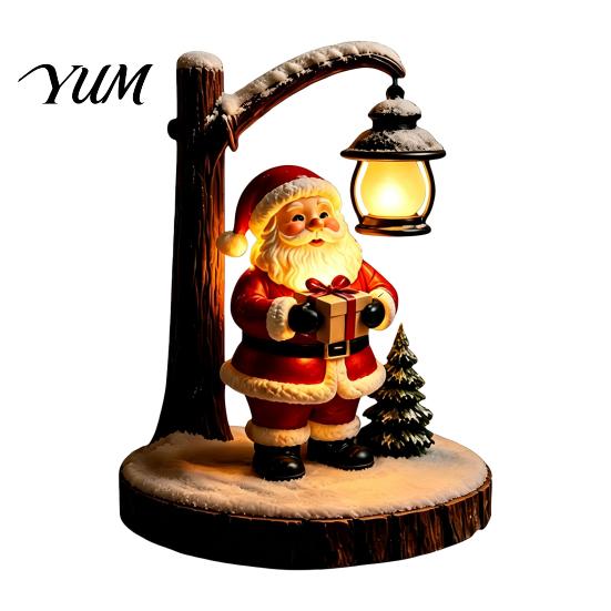 Bedside Lighting for Kids Room Christmas Santa Claus Reading Lantern, Snowman Elk LED Night Light with Warm Resin Desk Lamp Dormitory Glow,