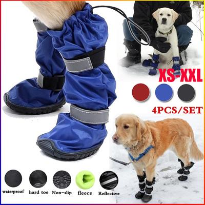 4 bucăți pantofi pentru câini impermeabili, cizme de ploaie antiderapante, curea reflectorizante, cizme reglabile pentru câini medii și mari