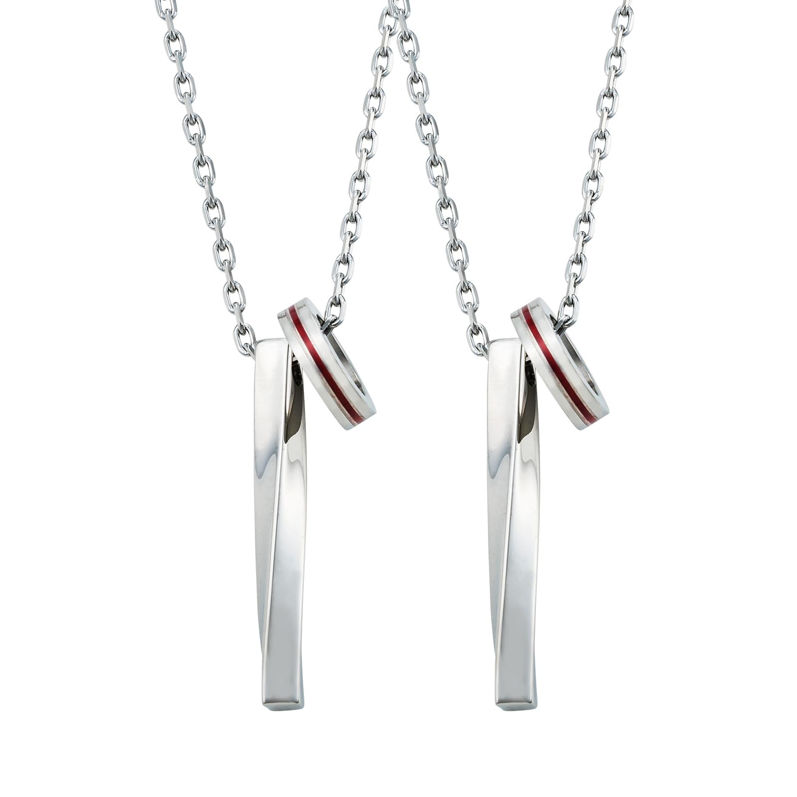 

Pair Necklace Set of 2 Surgical Stainless Steel Red Thread Wave Twist Bar Circle Ring Hypoallergenic 43cm [White Clover] 4SUP109SV&4SUP109SV