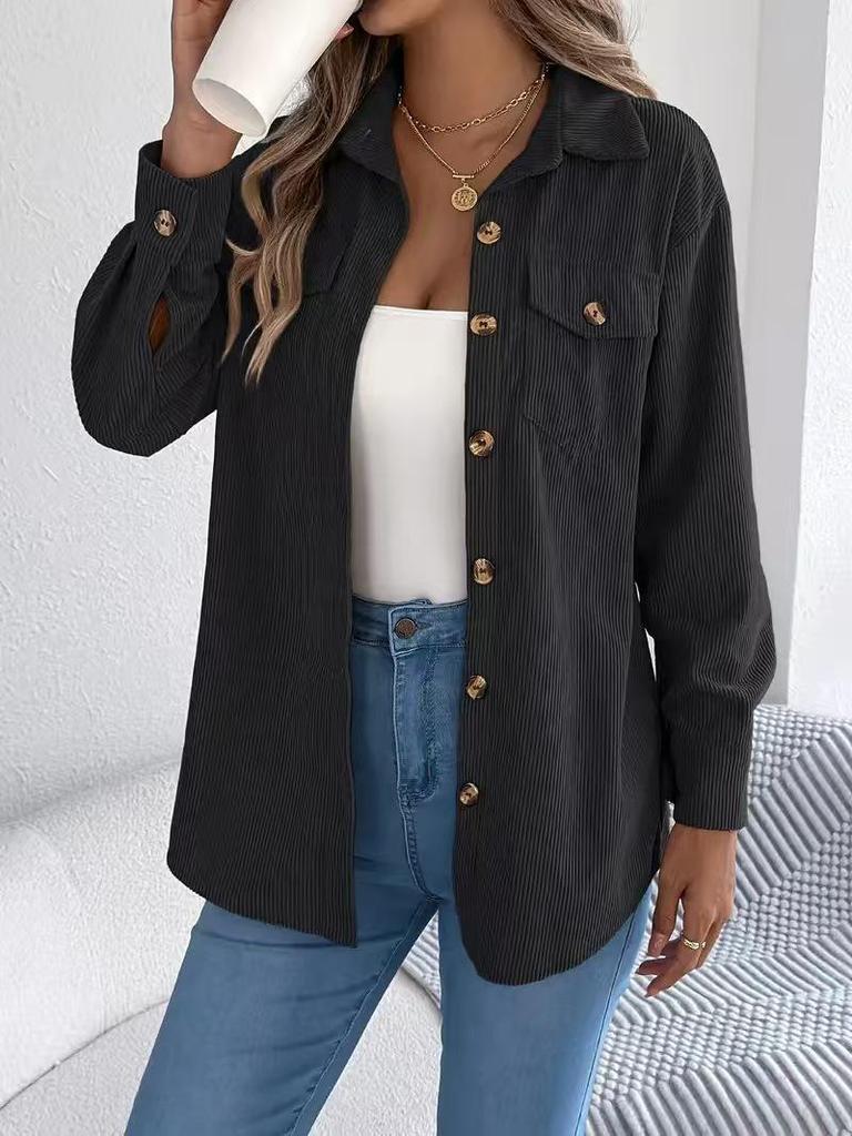 2025 Women's Casual European-American Corduroy Striped Shirt Jacket