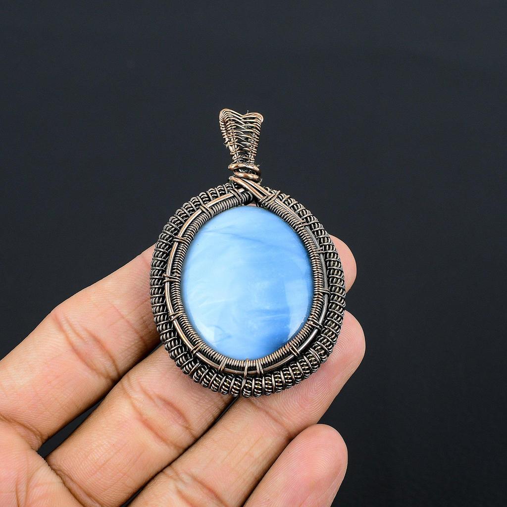 Owyhee Opal Pendant, 999 Copper Wire Wrapped Jewelry, Gemstone Pendant, Gift For Her Handmade Dainty Jewelry