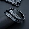 Elastic Hematite Bead Bracelet Square Pattern Natural Black Stone Wristband Comfortable Unisex Wear Daily Accessory