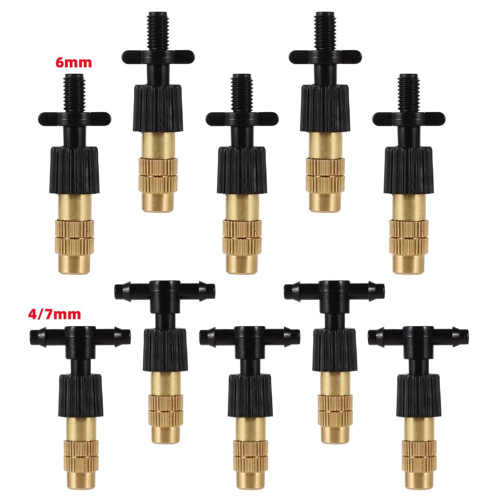 5/50Pcs 6mm Brass Mist Nozzle Kits 4/7mm 8/11mm Hose Garden Lawn Micro Irrigation Atomaiztion Cooling Dust Removal Sprayer Heads