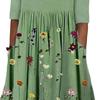 Damen Sommer Fließendes Midi-Kleid Boho Floral Plissiertes Kleid mit Taschen Lässig Halbarm Rundhals Schwingkleid
