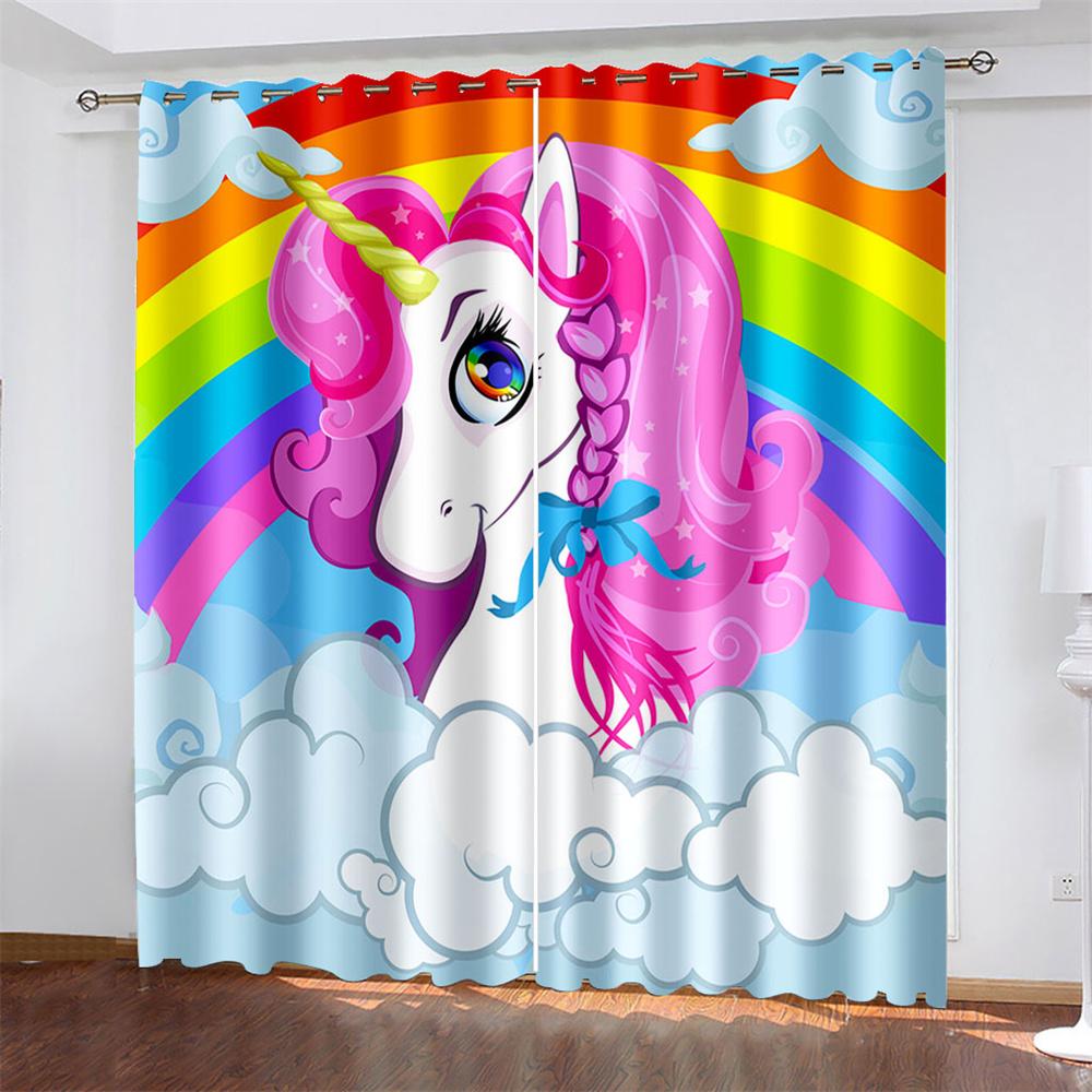 

Тканые шторы с принтом радужного мультфильма «Единорог», две независимые шторы, левая и правая, затемняющие шторы для спальни 132cmx160cm