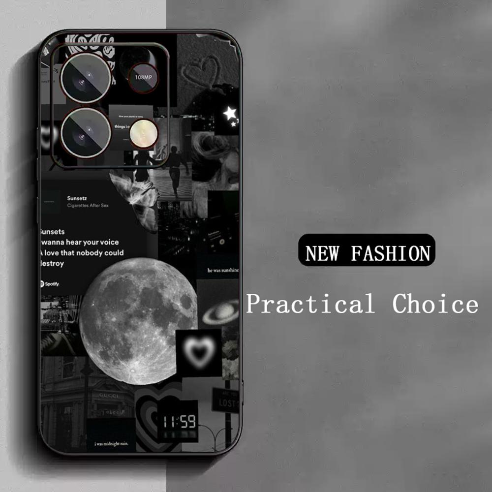 Moon Fashion art pattern design ins Phone Case For Redmi Note 14 13 12 11 Pro Plus S 5G 14C A3 Soft Black Phone Cover