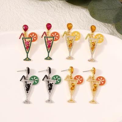 Amazon Popular Juice Cup Creative Accessories European and American Cocktail Glass Bottle Shape Jewelry Girl Earrings Earrings