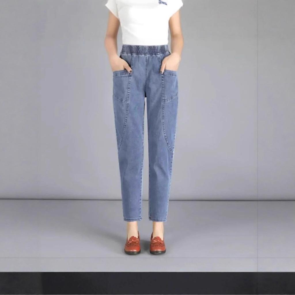 Mom Jeans Female Autumn/Winter Haren Pants High Waist Slimming Middle Aged Women's Cropped Pants