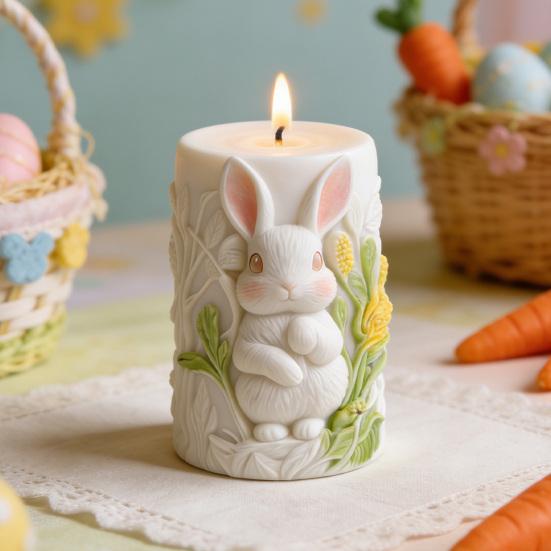 Stampo Candela di Pasqua Silicone Goffrato Coniglio Motivo Floreale Stampo Cilindrico per Realizzare Candele Forniture per Feste di Pasqua
