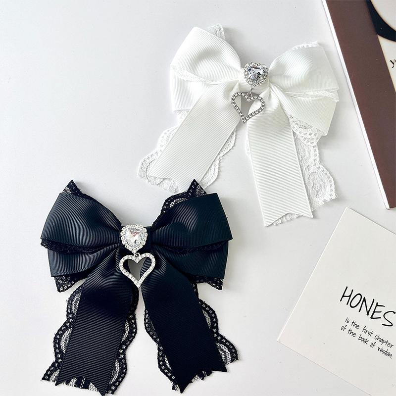 Women'S Lace Bow Tie Brooches Hairclip Heart Shape  Pendant Lolita Skirt Accessories Pin Clips Jewelry Gift
