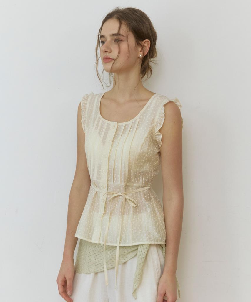 ADAUL Frill Mini Flower See Through Blouse - Cream