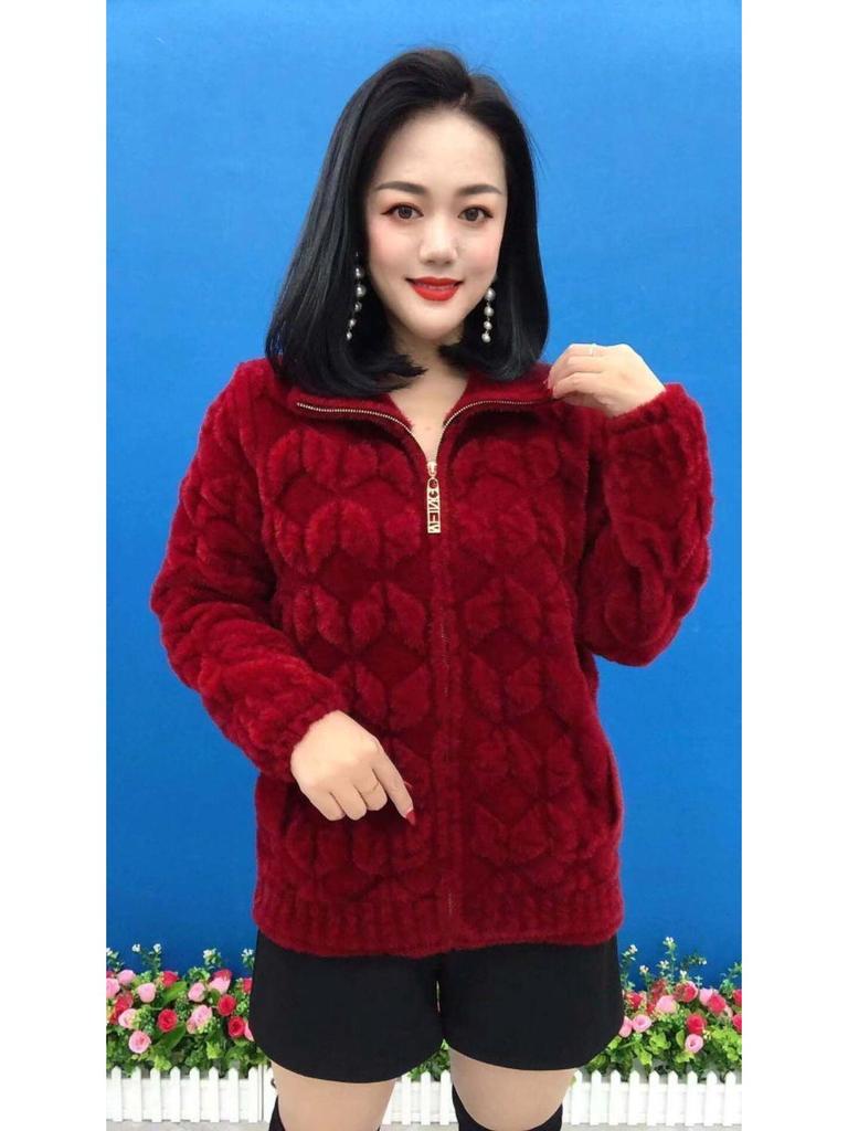 Women's Plus Size Long-Sleeve Thick Velvet Coat for Autumn and Winter