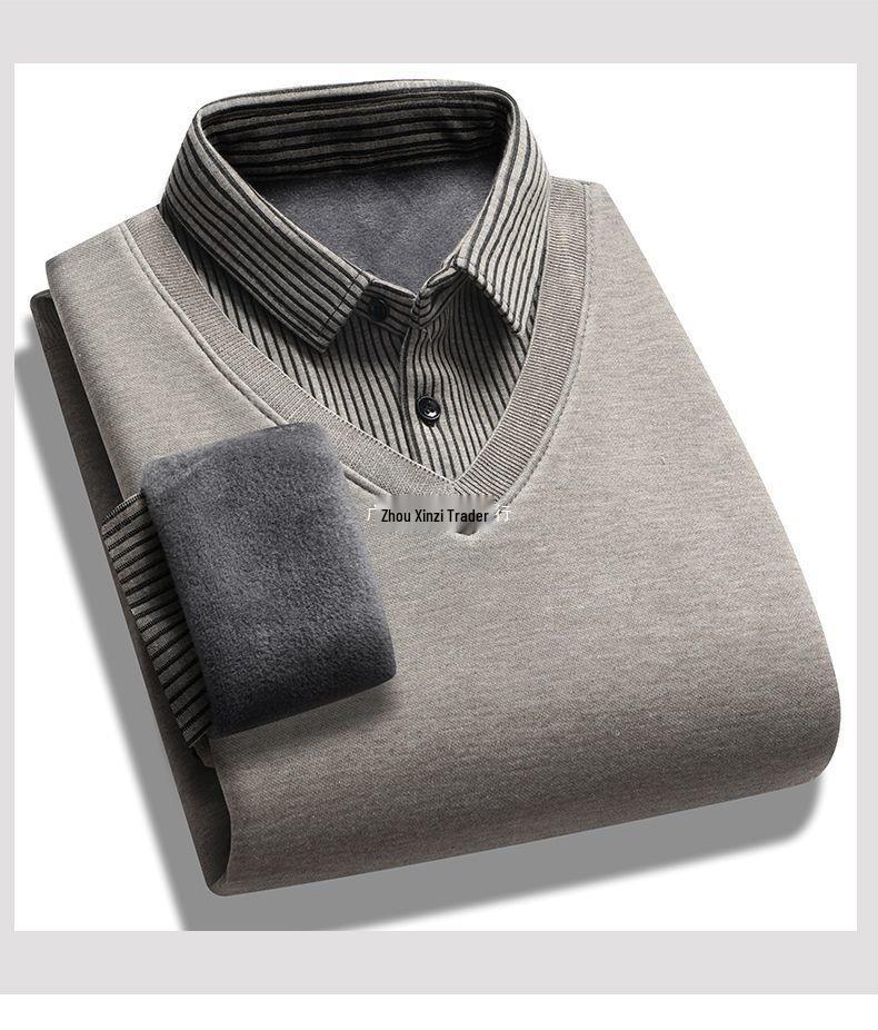 Pull d'hiver doublé polaire pour homme: Chaud Pull Deux-en-Un à Manches Longues pour l'Extérieur, Parfait pour les Pères d'Âge Moyen et les Personnes Âgées.