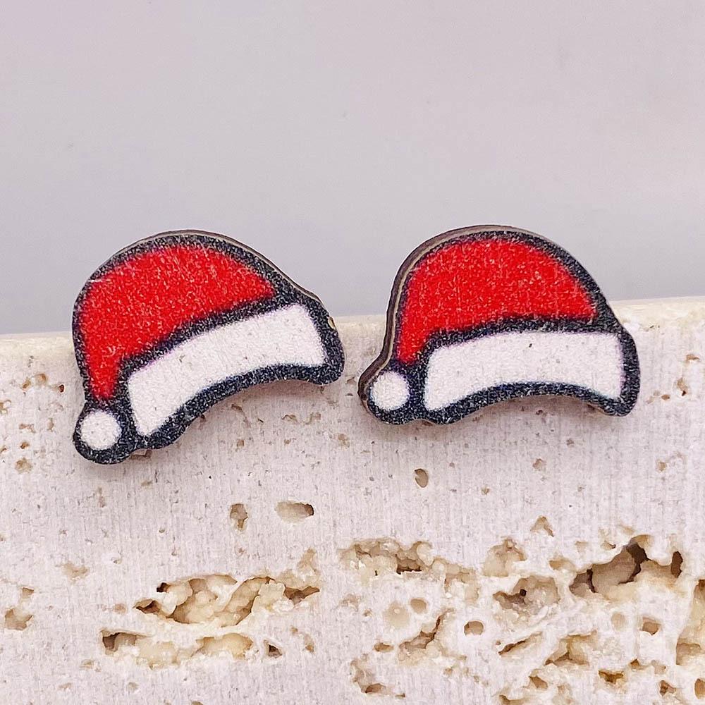 Christmas Stud Earrings: Reindeer, Tree, Snowman & Santa Designs - Wooden Holiday Gifts for Women