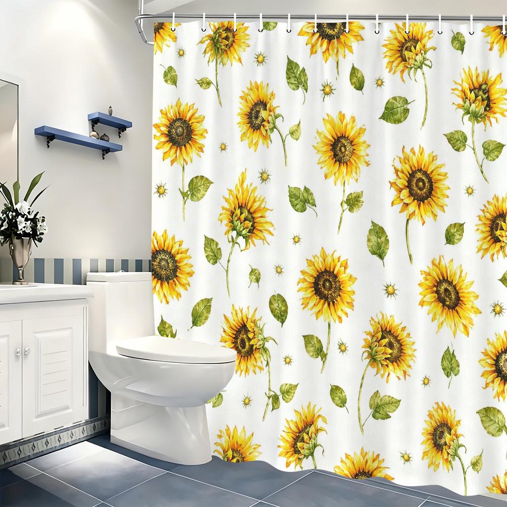 Vibrant Floral & Animal Printed Polyester Bathtub Curtain - Charming Bathroom Decorative Curtain, Country Style Shower Curtain