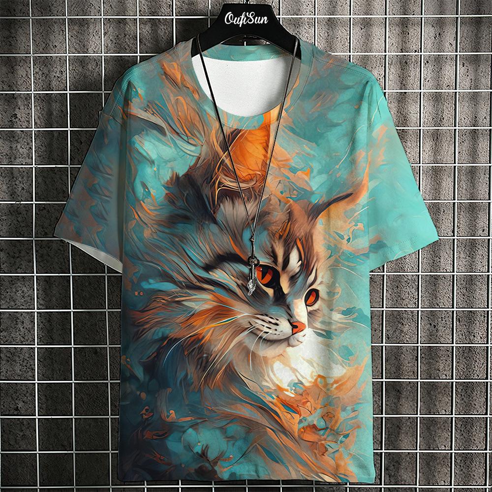 Samurai Katze T-Shirt Herren Sommer Mode Kurzarm T-Shirt Street Casual Sportbekleidung Herren Shirt