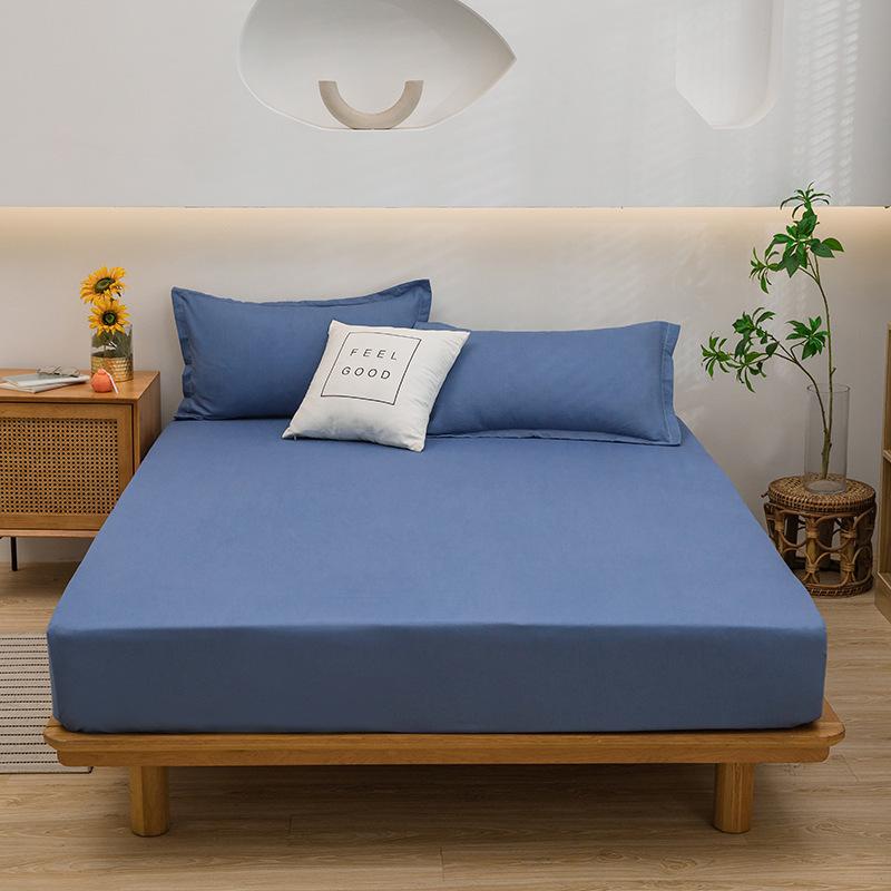 Fitted Sheet Single Piece Solid Color Aloe Vera Cotton Dustproof Bed Cover Mattress Protector Non-Slip Mattress Cover