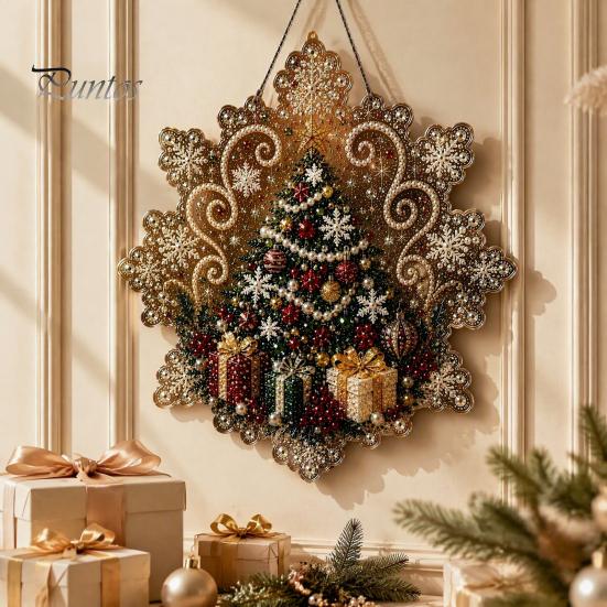 Festive Home Decor Accents Christmas Faux Pearl Art Hanging Ornament Kit, DIY Beads Painting Craft Kits for Adults Suncatcher, Snowflake Shape Acrylic
