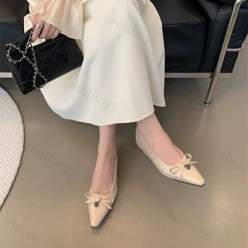 Fashion Women's Sweet Floral Buckle Bow Designed Pointed Shallow Mouth Single Shoes Spring 2025 Versatile Temperament Comfortable Pumps