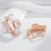 Unique Curved White Ceramic Women Golden Earrings White Zircon Glossy Square Personality Jewelry Match Rings