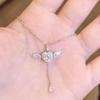 Summer New Heart Tassel Necklace Pink Crystal Pendant Wing Jewelry for Women