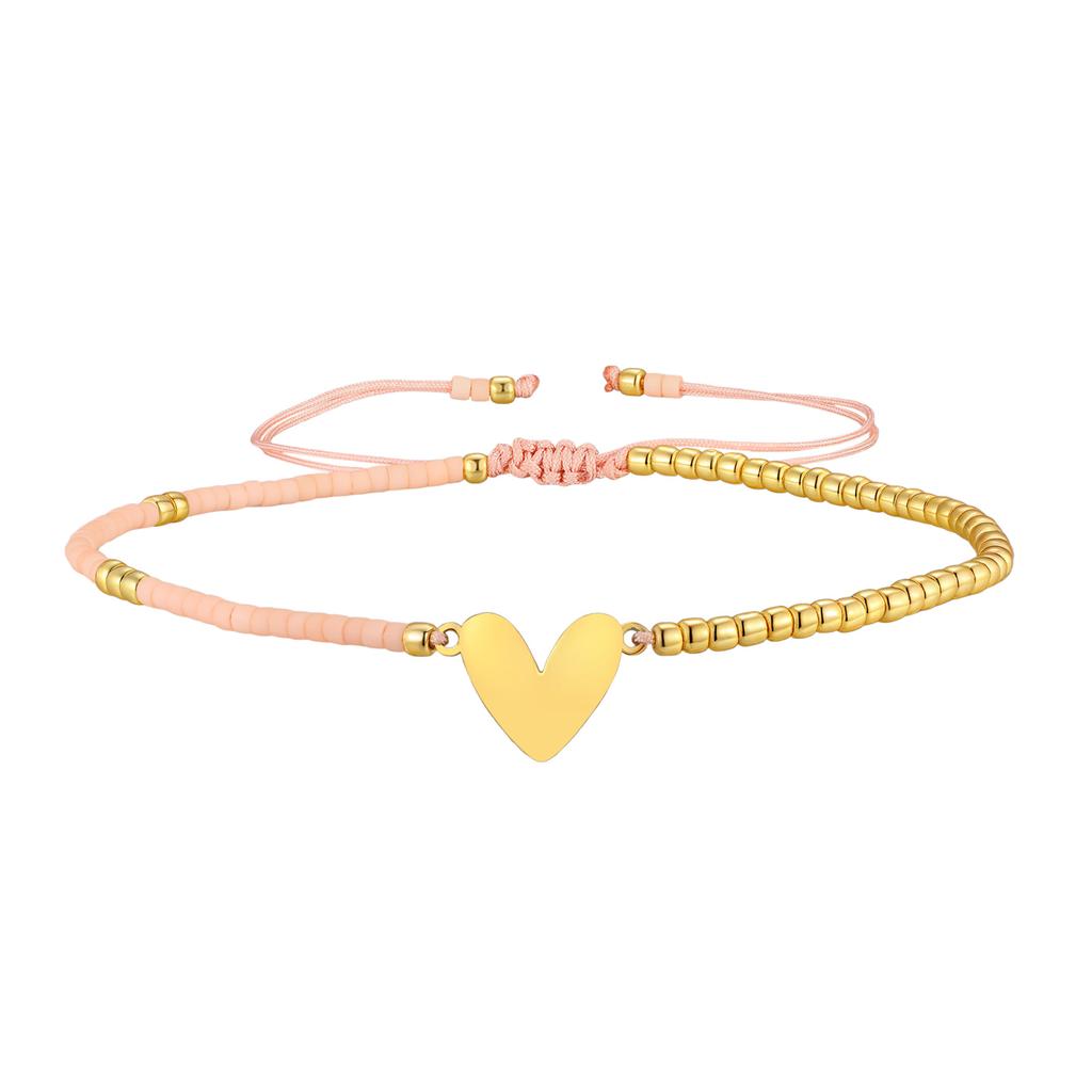 Bohemian Handmade Heart Bracelet, Adjustable Beads Rope Bracelet Stackable for Women Waterproof Jewrlry