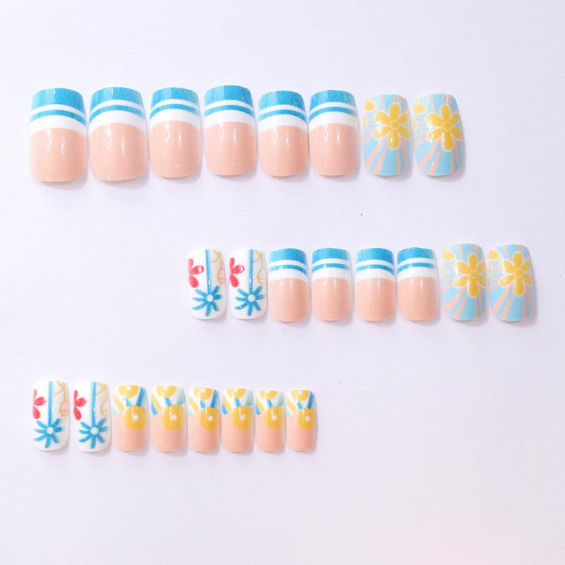 New Manicure Summer European And American Hawaii Beach Coconut Tree Classic French Short Square Wearing Armor
