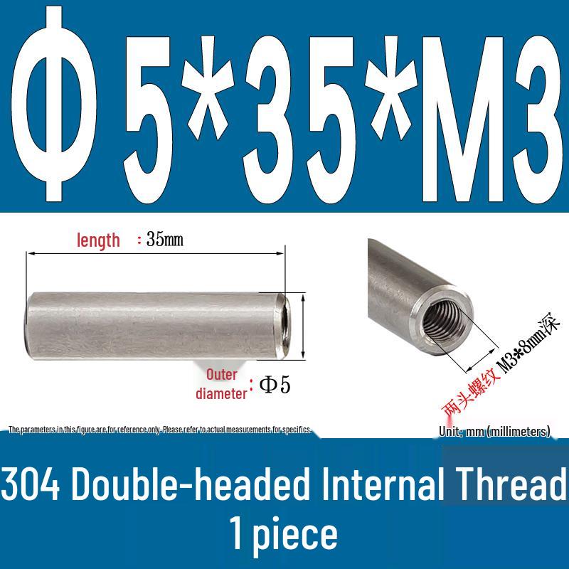 Stainless Steel 304 Double-Ended Threaded Cylindrical Guide Pin with Dual-End Holes