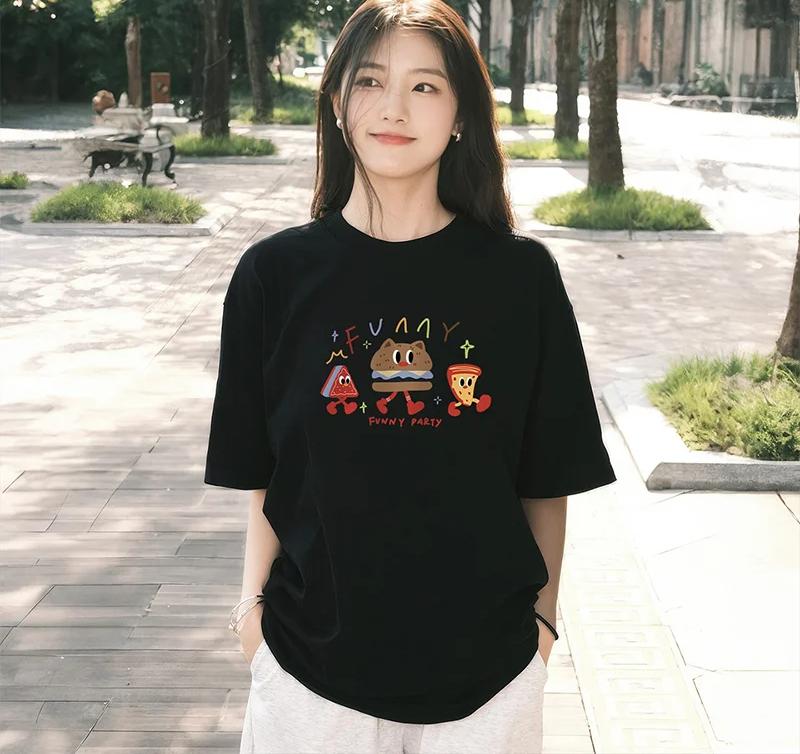 Cartoon Cute Print Tshirt Women Summer 2025 New Short Sleeves Cartoon Style Tee Casual Y2k Top Women Summer Clothing
