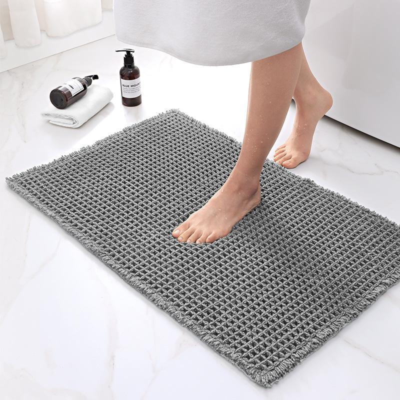Solid Color Waffle Weave Door Mat - Highly Absorbent & Non-Slip Bathroom Mat for Entryway & Shower Room 43x61 серый
