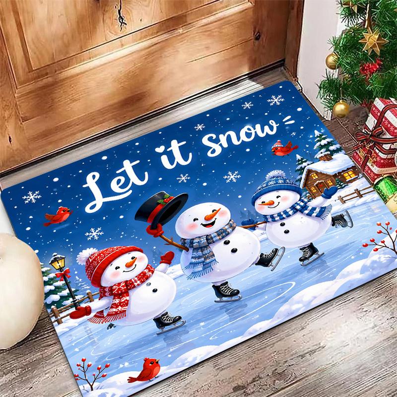 Santa Claus Candy Cane Christmas Rug Starry Sky Gold Bell  Print Non Slip Absorbent Floor Mat For Holiday Living Room Decor