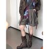 Rindslederversion Retro Britische Martin Stiefel Damen Neue Dicke Ferse Gürtelschnalle Kurze Stiefel Dünne Motorradstiefel Vielseitige Einzelstiefel