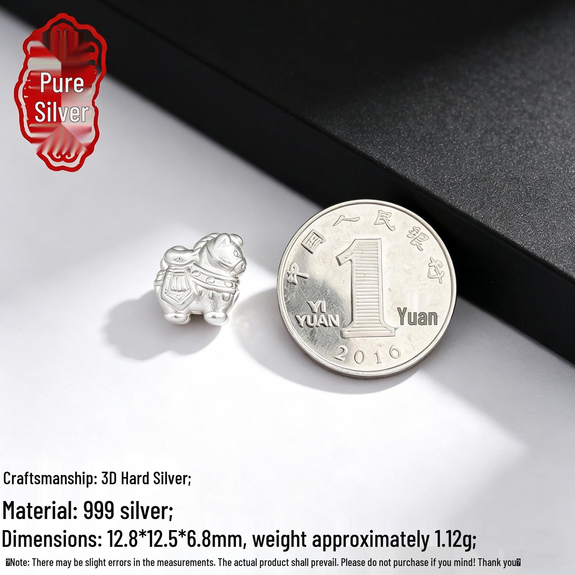 Sterling Silver 999 Zodiac Horse 3D Spacer Beads for DIY Bracelets & Pendants 3D Solid Silver 999; Single Price серебряный