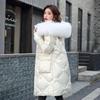 Lange losse winterjas voor dames, bontkraag met capuchon, dikke jas, donsjack, katoenen gewatteerde parka's
