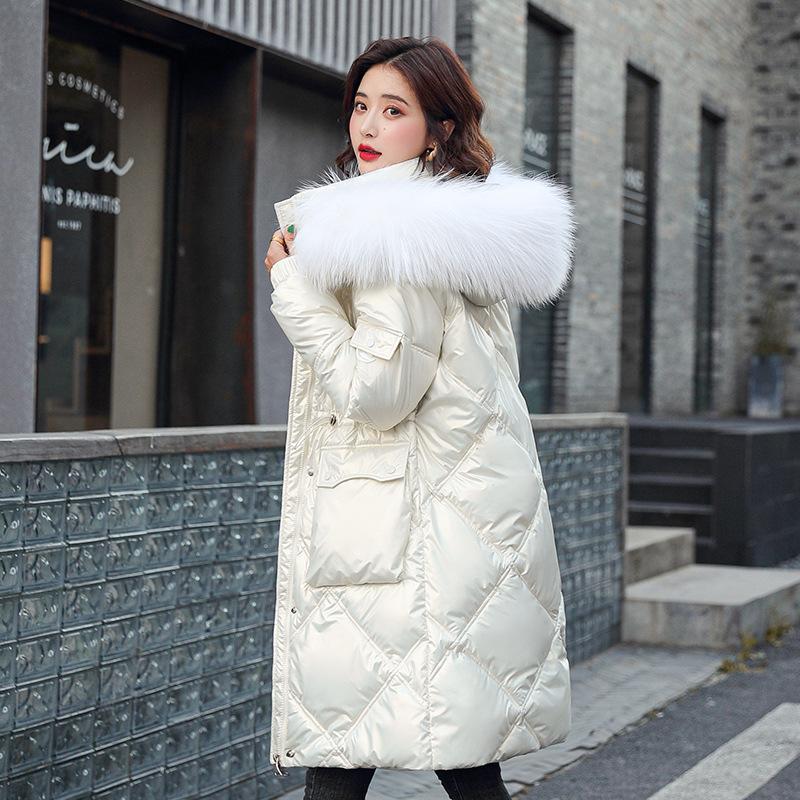 Lange losse winterjas voor dames, bontkraag met capuchon, dikke jas, donsjack, katoenen gewatteerde parka's