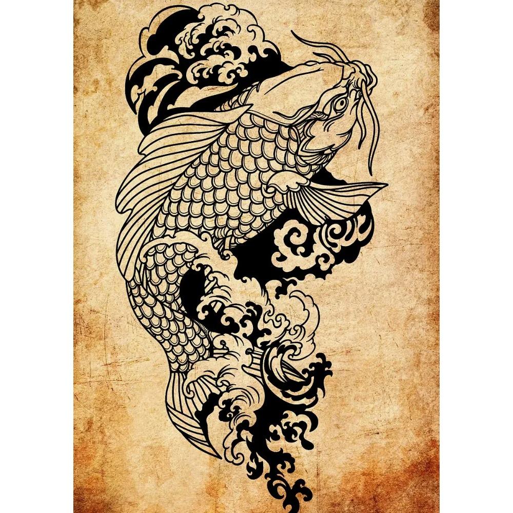Japanese Silhouette Samurai Art Red Sun Koi Fish Posters Bamboo Modern Prints Canvas Wall Art Pictures Home Living Room Decor