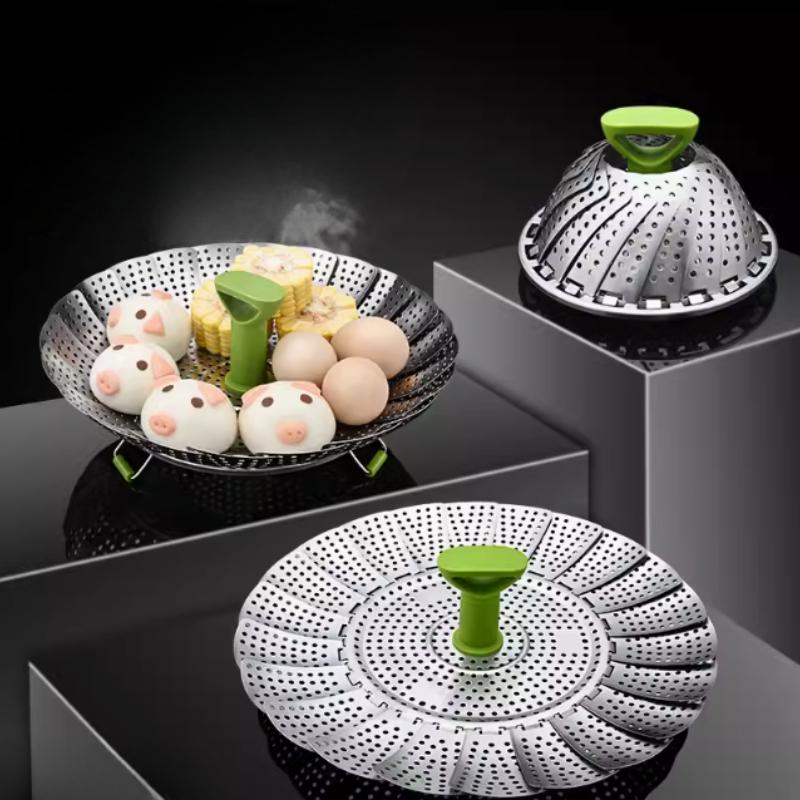 9-inch Stainless Steel Lotus Root Steamer Rack, Foldable Food Steamer, Kitchen Fruit Drainage Basket, Cooking Accessories