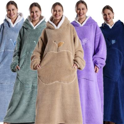Wearable Blanket Hooded Robe for Women and Men Oversized Winter Warm Flannel Sweatshirt Blanket Hoodie Thick Fleece Blanket with Sleeves and Pocket