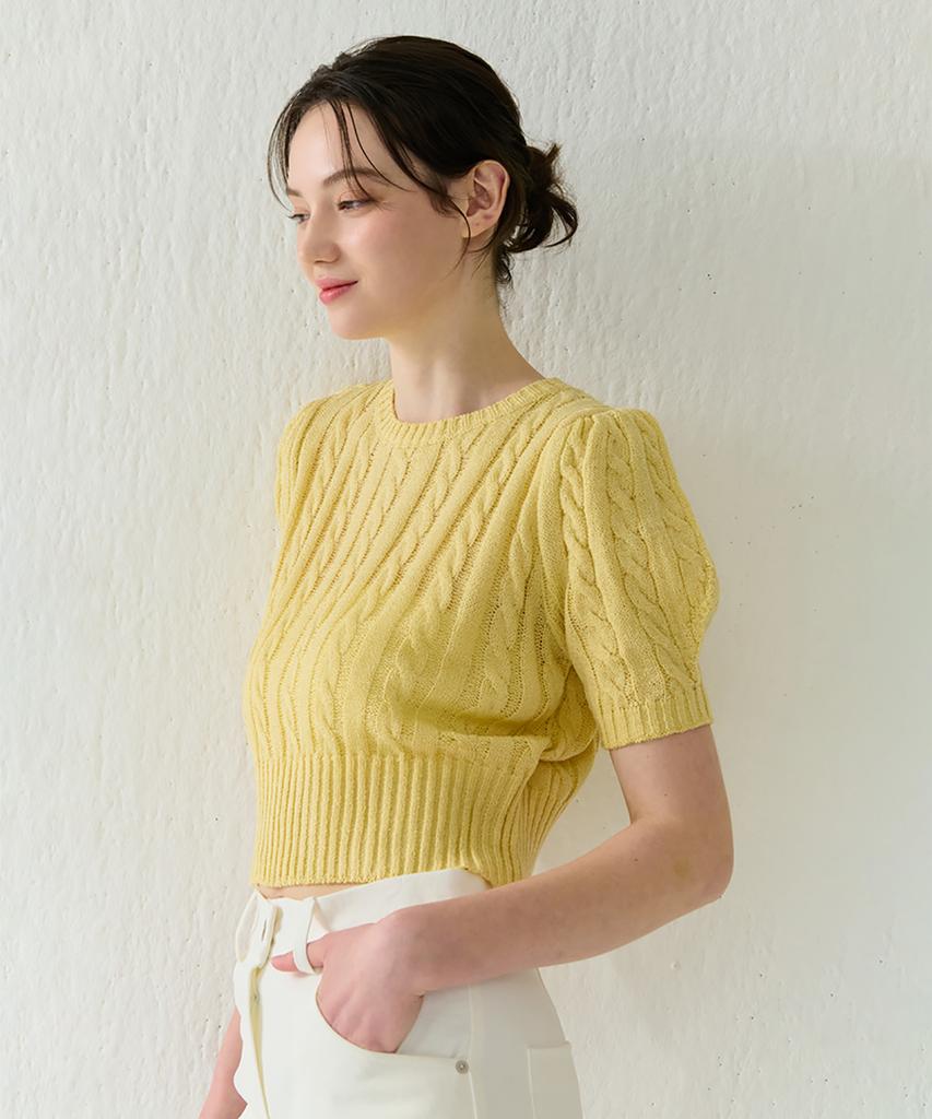 Kamino Cable Knit Puff Short Sleeve Knit Lemon