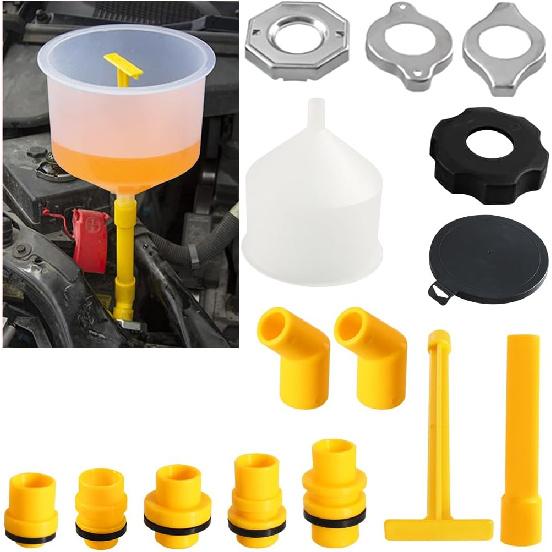 15PCS No Spill Car Coolant Funnel Kit, Spill Free Vehicle Radiator Coolant Filling Funnel, Spill Proof Auto Radiator Funnel Bleeder Accessories With