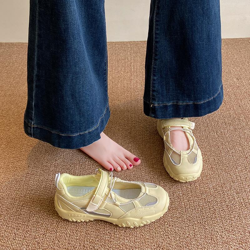 Super Fire Ballet Women 2025 Summer New Thick-soled Mary Jane Velcro Sports Mesh Breathable Single Shoes