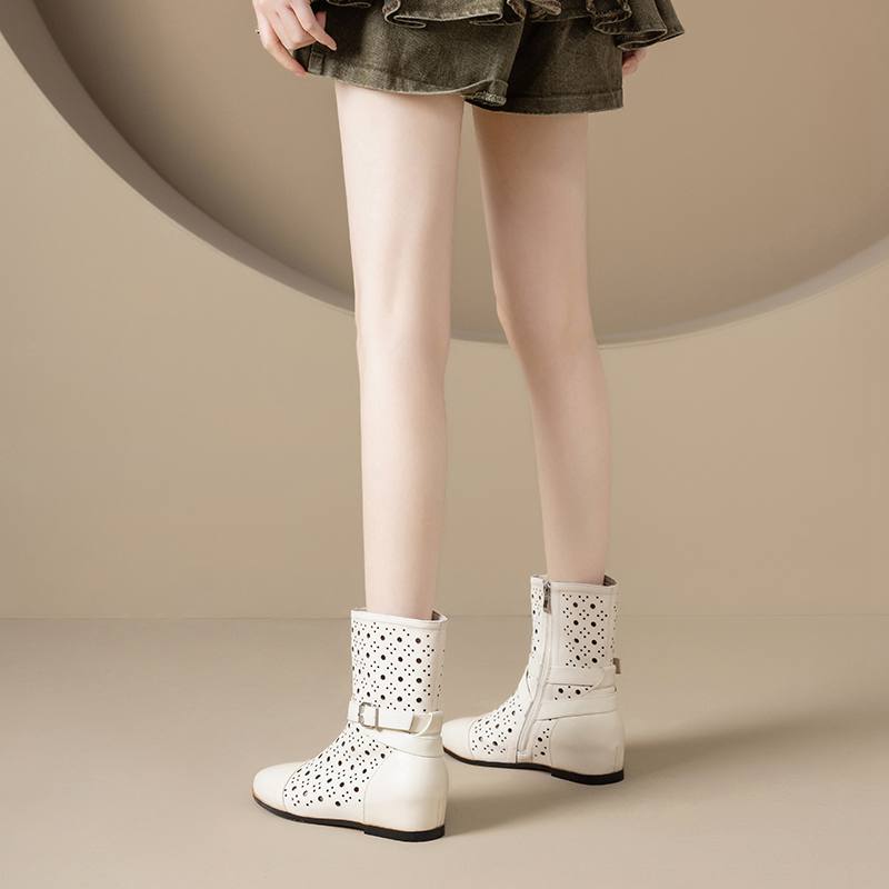 Krazing Pot Cow Split Leather Round Toe Size 43 Increaseing Summer Boots Fashion Hollow Decorations Buckle Summer Boots