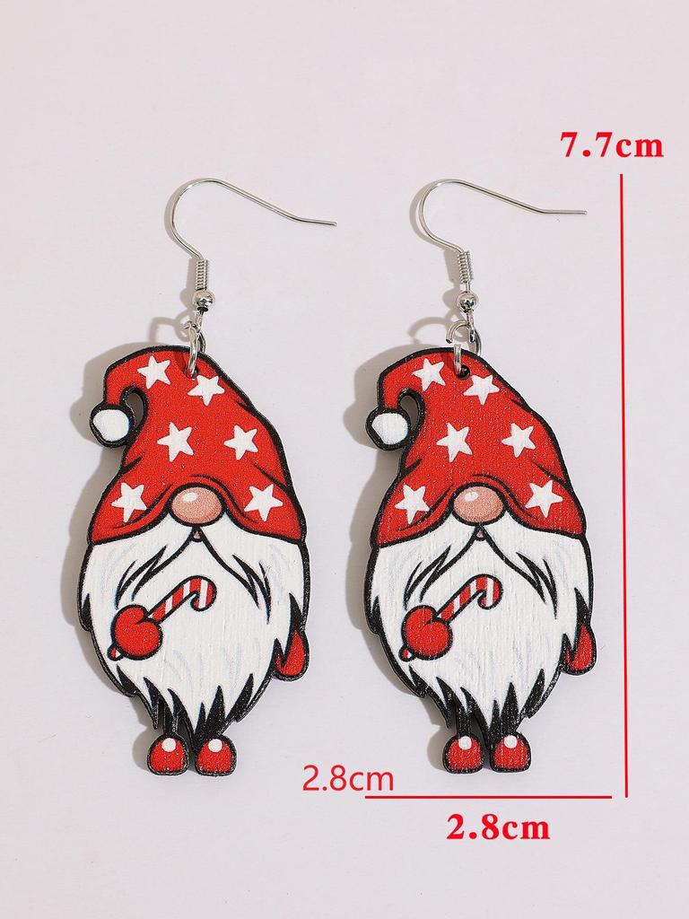 Festive Wooden Gnome Santa Earrings