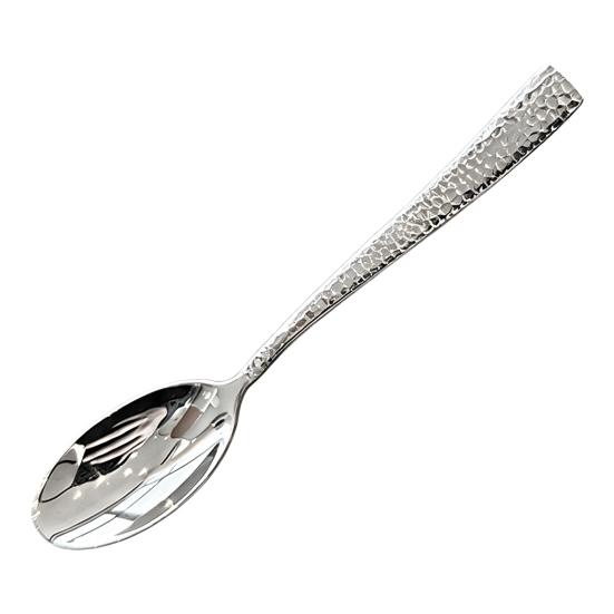 

Western Food Tableware Stainless Steel Serrated Steak Knife Sharp Fork Tines Curved Spoon Dishwasher Safe Hammered Texture Flatware E