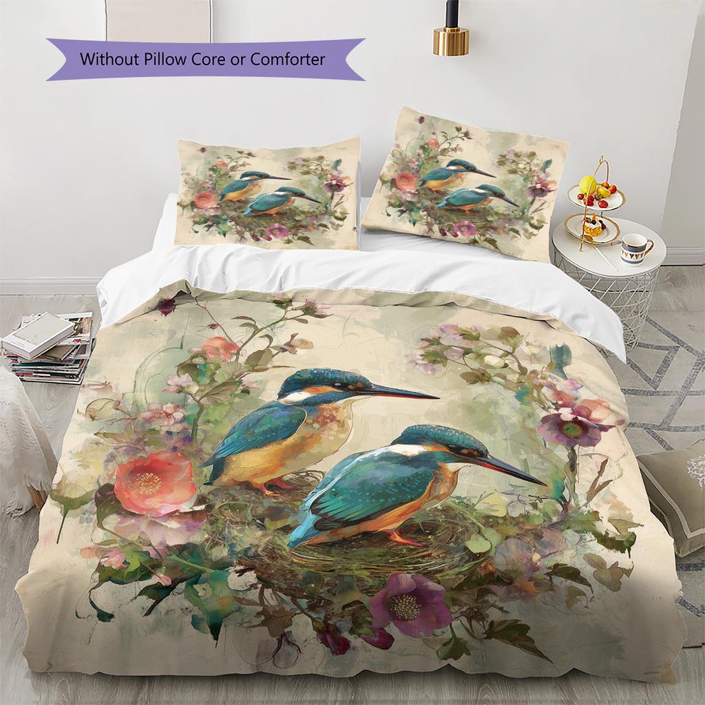 Flower Bird Pattern Bedding Quilt Set  Home Decoration  Gift (1 * duvet cover + 2 * pillowcase  without core)