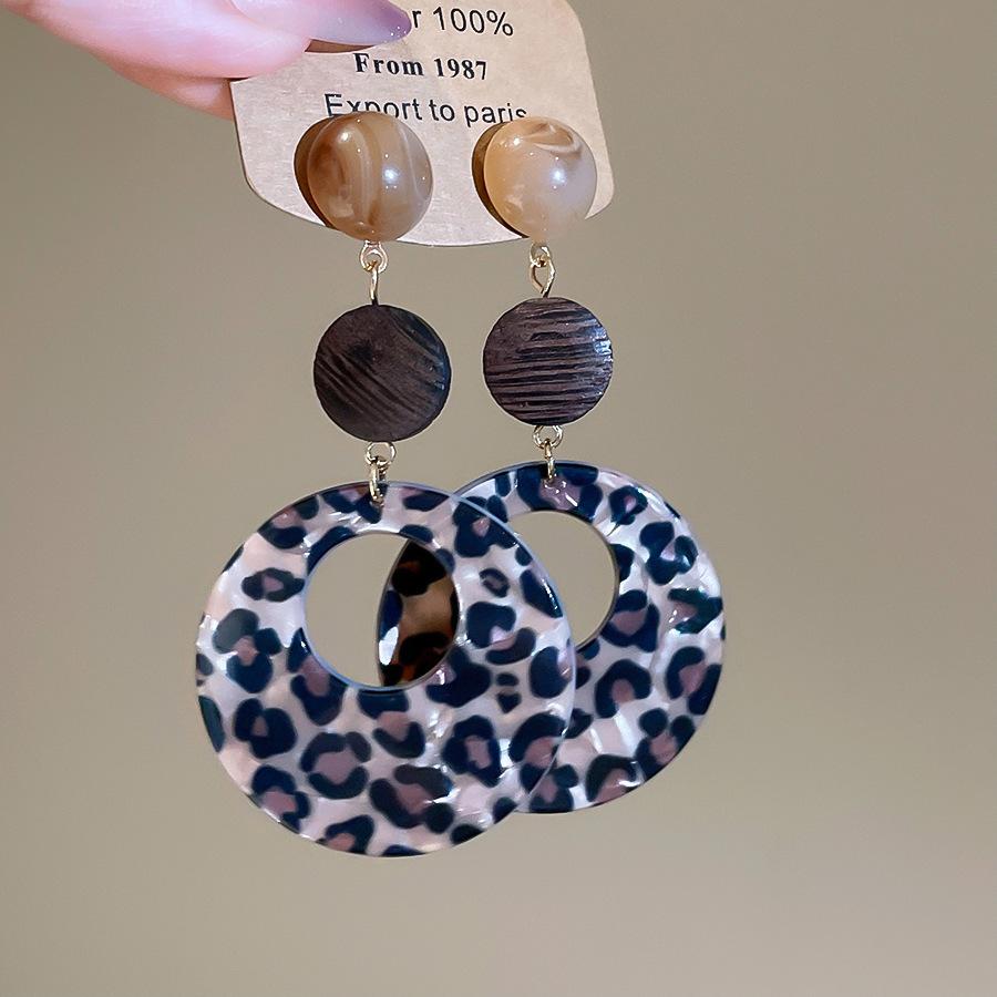 European and American retro fabric flower fringed leopard print earrings earrings personalized temperament earrings women