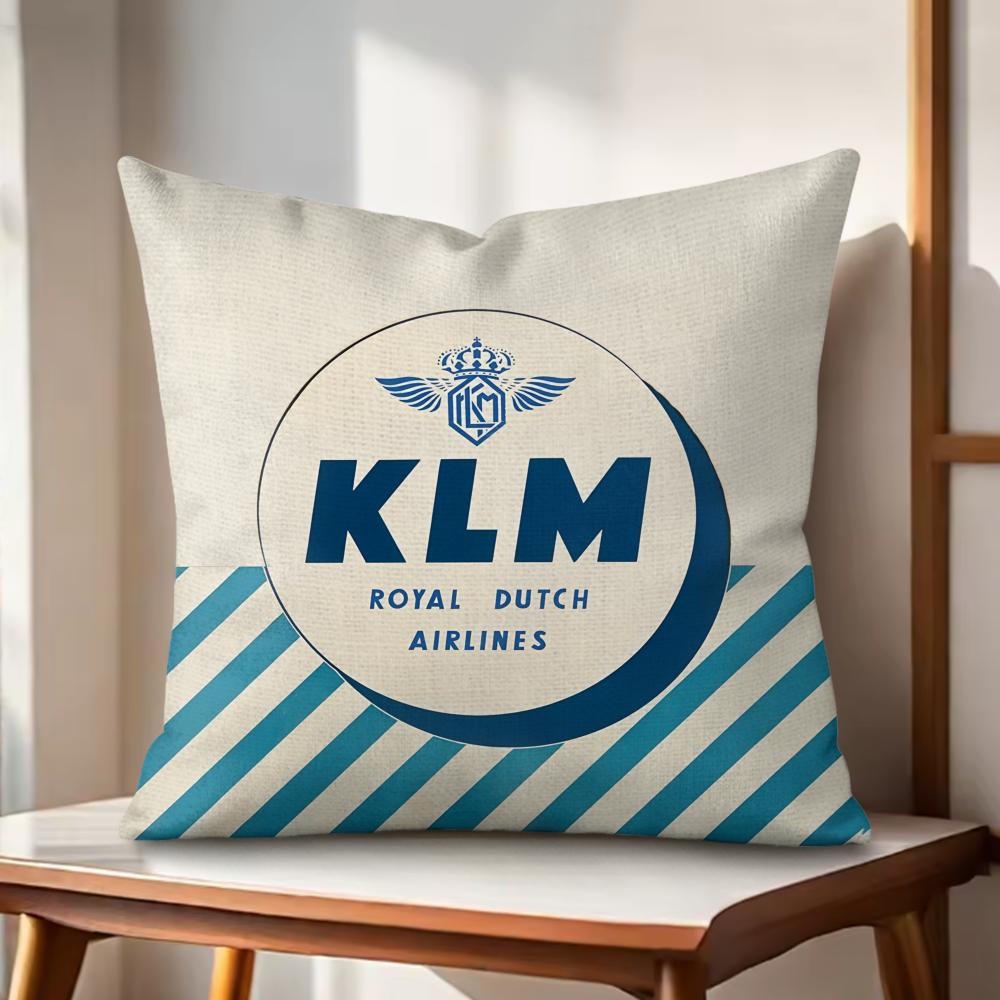 KKlm RRoyal Dutch Airlines Kissenbezug Natürlicher Leinen Bio-Stoff Zweiseitiger Druck Sofakissenbezüge Heimdekoration