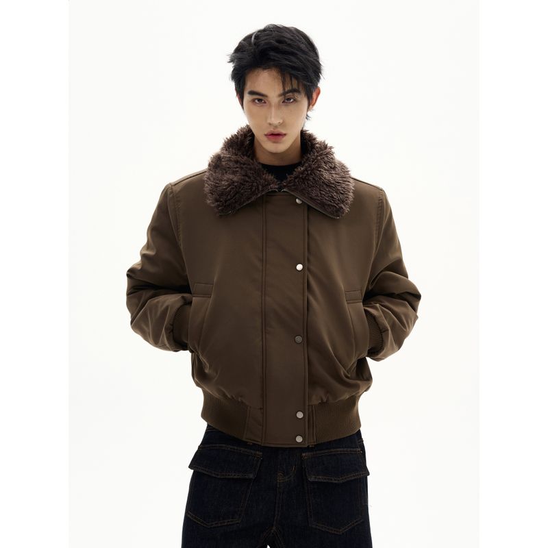 Kisko Winter American-Style Thickened Warm Fur Collar Oversized Jacket Cotton Coat Unisex Trendy Brand Design Padded Jacket